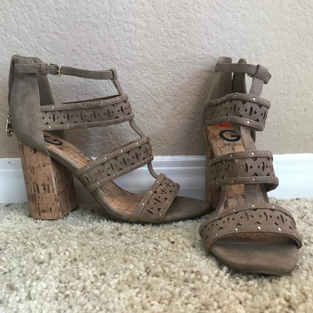 G By Guess tan ankle heels